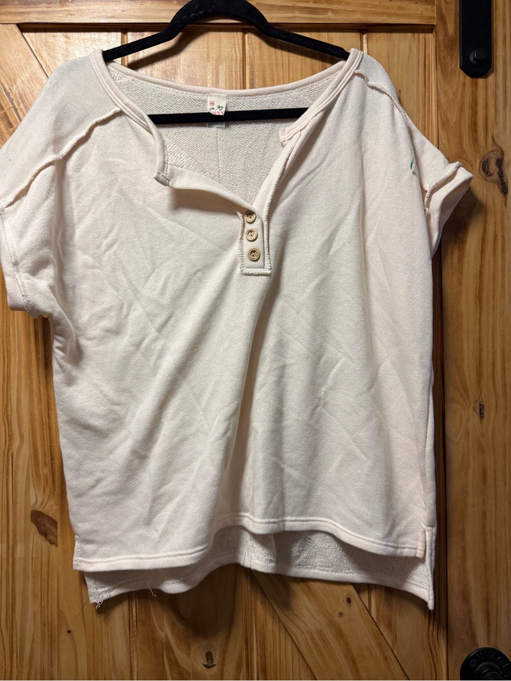 7th Ray Cream Short-Sleeve Henley Tee